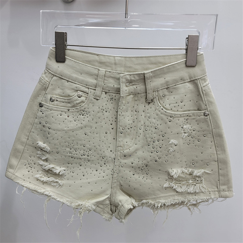 Shorts Vaqueros con Pedrería de Poliéster y Mezclilla Con Pedrería, De Cintura Baja
