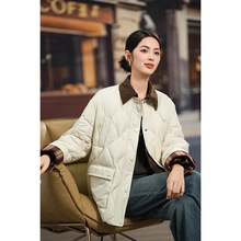 中长款羽绒服工装风灯芯绒衬衫领菱型格三防90白鸭绒外套女装新款