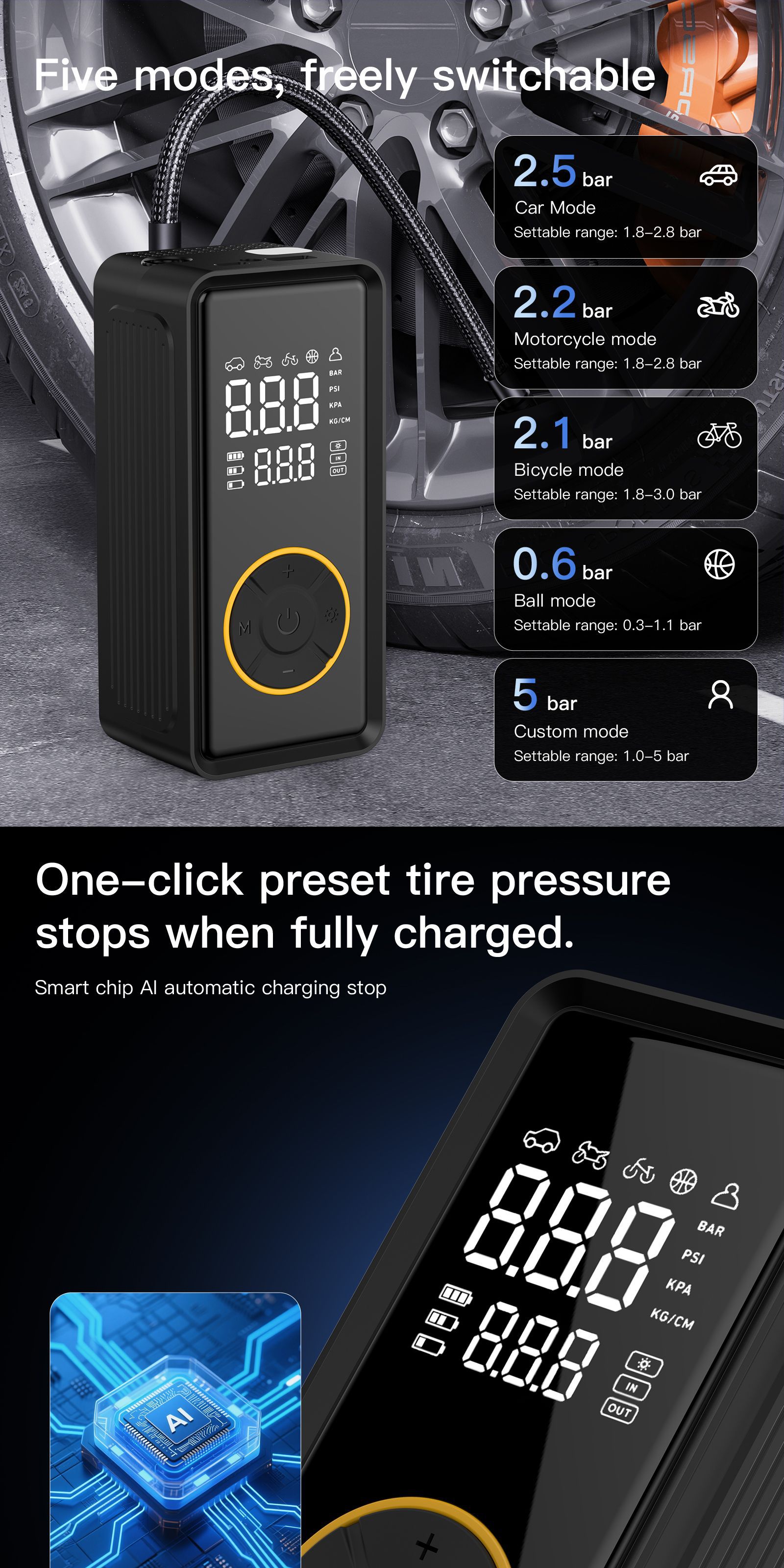 Wireless Car Air Pump Electric Intelligent Portable Car Bicycle Air Pump