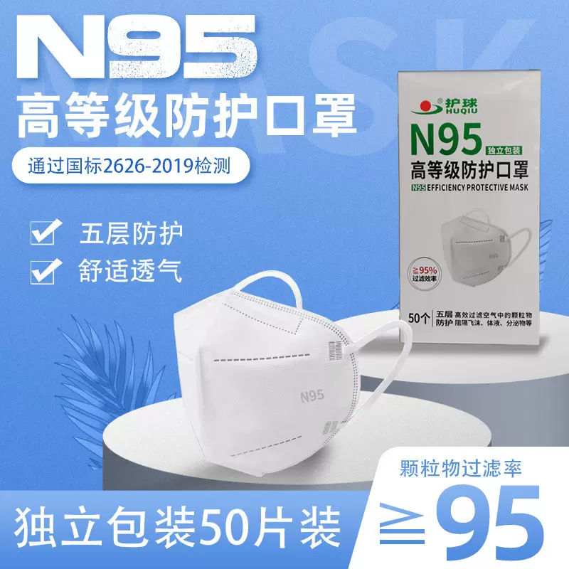 N95防护口罩非医用白色民用折叠式五层独立包装熔喷布现货批发