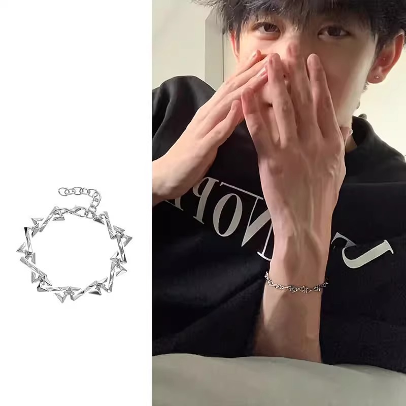 Bracelet Men's Niche Trendy Brand Design Ins Cool Style Men's Trendy High-End Handsome Hip-Hop Silver Boys' Bracelets