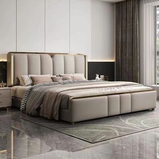 Italian Light Luxury Leather Bed Modern Simple Internet Celebrity Bed Master Bedroom Large Bed High-End Home New Ultra-Thin Bedside Lamp Bed