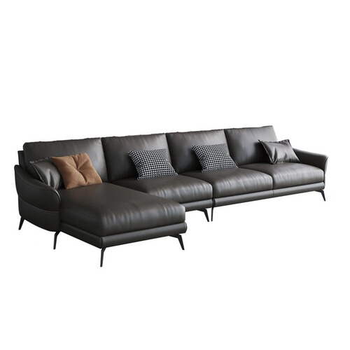 Nordic minimalist modern living room down feather dark gray sofa small apartment combination living room cowhide leather sofa