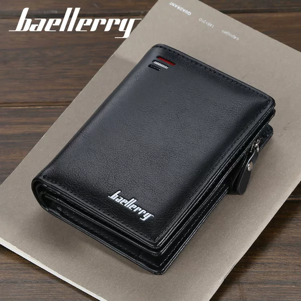 Baellerry New Men's Wallet Zipper Short Wallet with Multiple Card Slots Fashionable Vertical Mini Coin Purse for Men