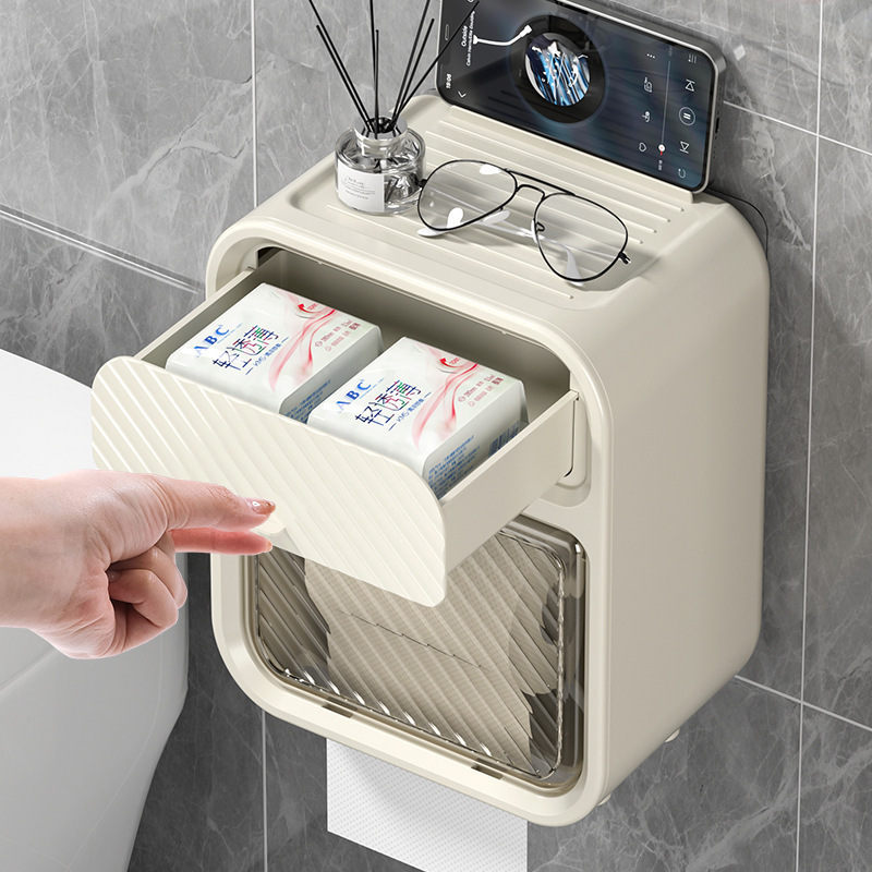 穴なしロール紙箱トイレ棚ティッシュ壁掛け式トイレ防水棚クリエイティブティッシュ箱|undefined