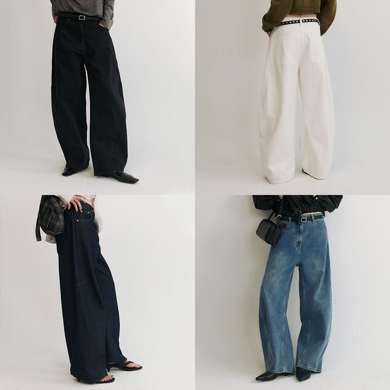 【Ni Ni Tong】 "Deconstructed Scimitar Pants" Washed Denim Wide-Leg Loose Fashionable Long Jeans for Women