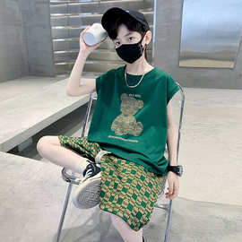 童装男童夏季2024新款中大童韩版洋气卡通帅气时髦背心套装两件套