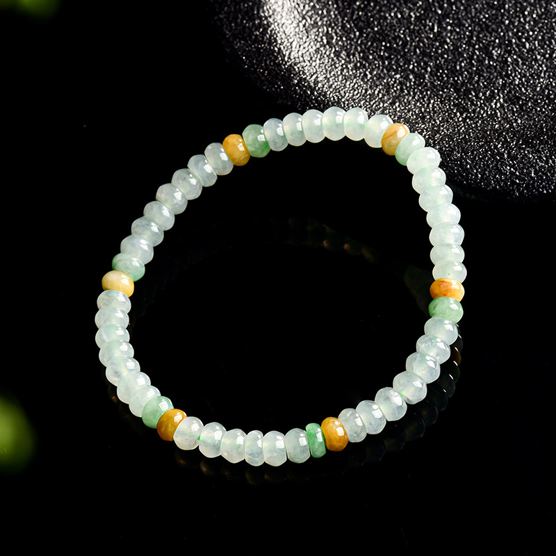 正品天然缅甸A货翡翠算盘珠手串糯冰种玉石珠子手链女款手饰批发