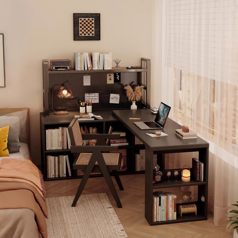 Desk with Perforated Board for Home Use, Adult Dressing Table, Black Desk with Integrated Storage Cabinet, Bedroom Corner L-Shaped Computer Desk Desk with Perforated Board for Home Use, Adult Dressing Table, Black Desk with Integrated Storage Cabinet, Bedroom Corner L-Shaped Computer Desk