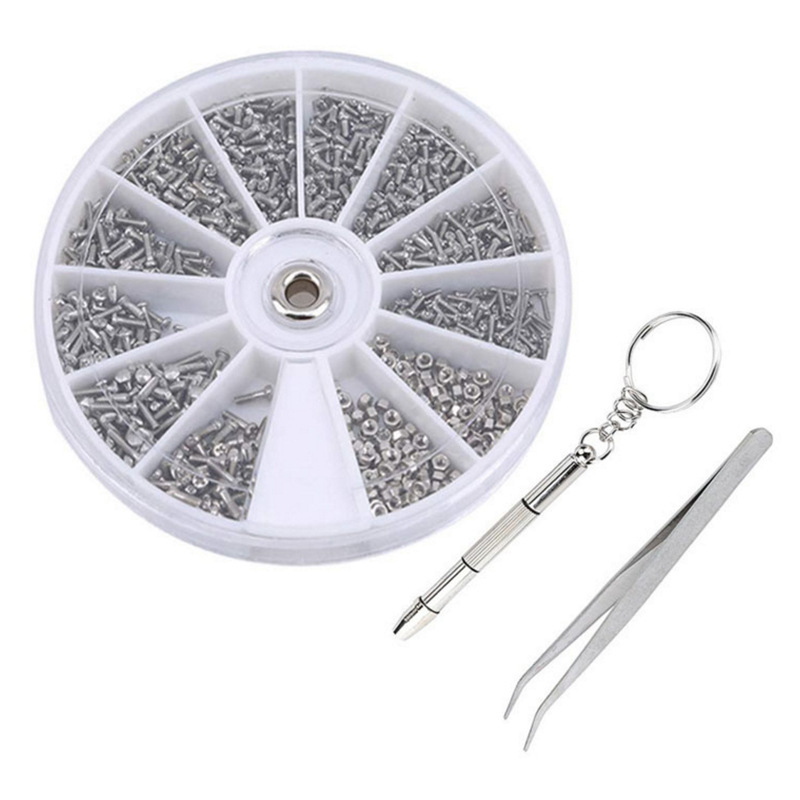 无框太阳眼镜鼻托钟表螺丝批螺帽工具 家庭维修盒组合套装1000pcs
