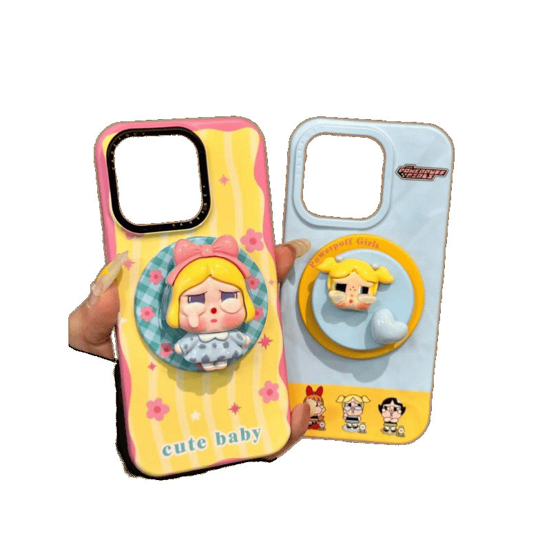 かわいい波状のピンクと黄色のリボン泣いている赤ちゃんホルダー iphone16promax apple 15 携帯電話ケース 14 に適しています|undefined