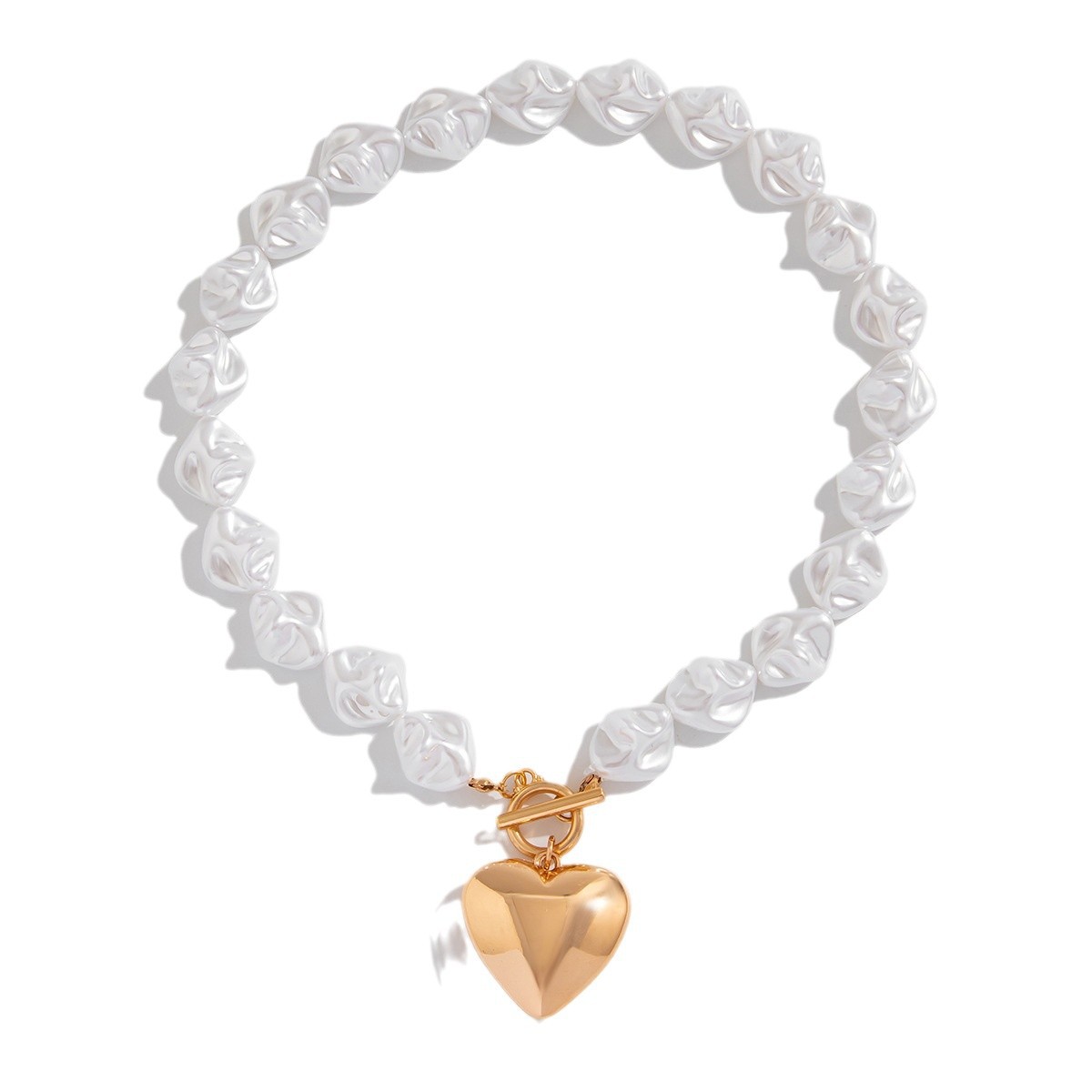 Collana da donna con ciondolo a cuore transfrontaliero europeo e americano, perla barocca e chiusura semplice francese OT._voghion.com