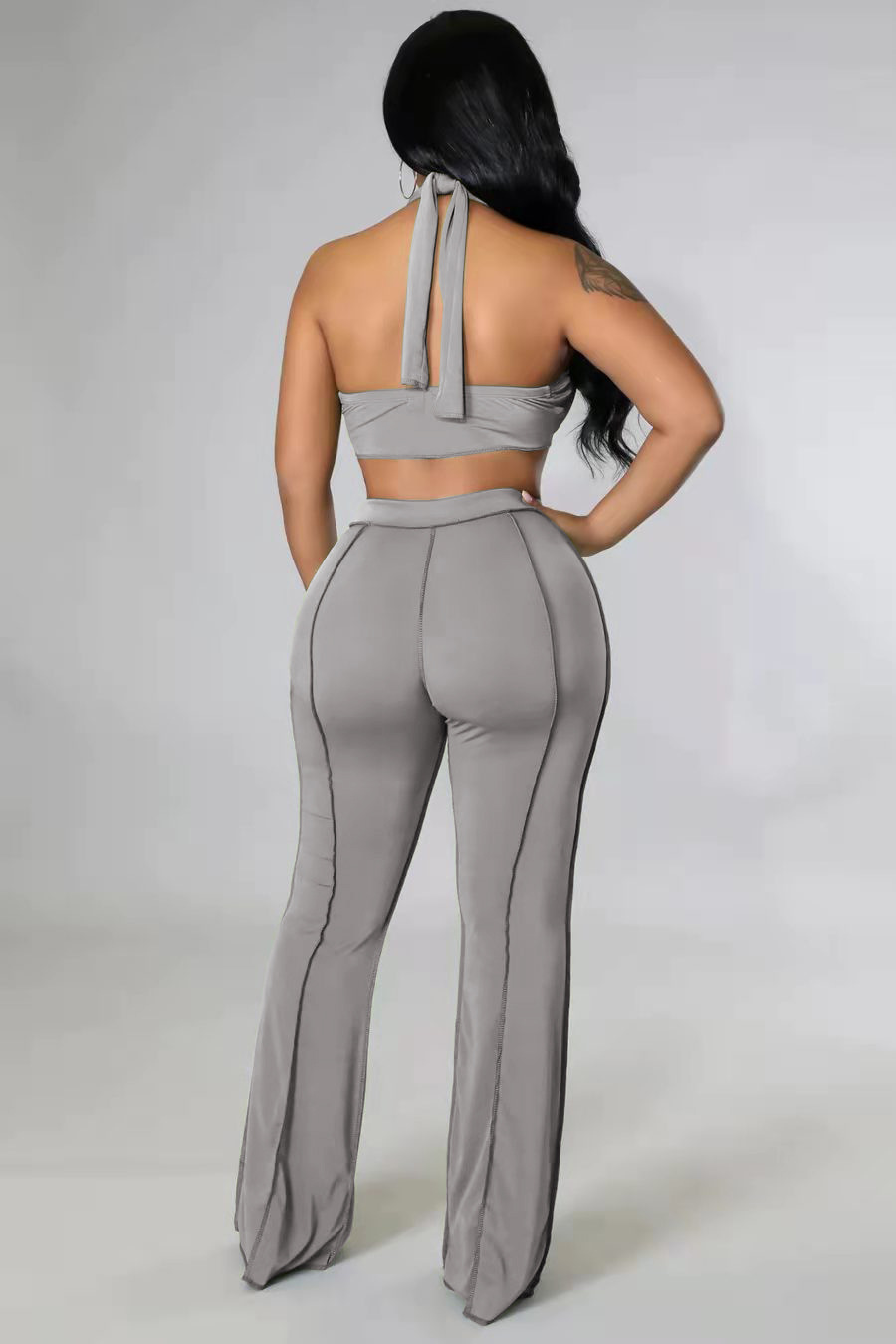 slim wrap chest wide leg hanging neck backless solid color vest and pant suit NSQKT131675