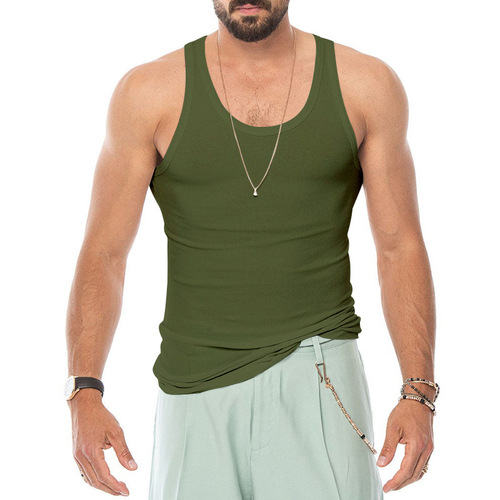 亚马逊男士背心弹力紧身纯色运动背心男夏季修身型健美打底衫批发