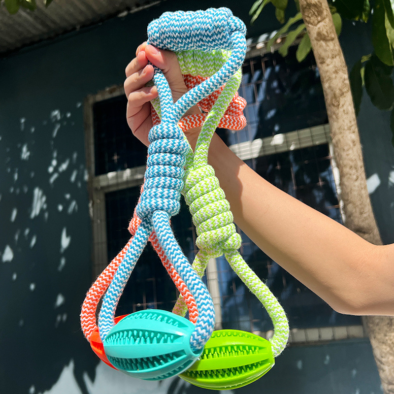 Pet Dog Cotton Rope Toy Interactive Stretching Leak Food Rugby Relieving Teddy Corgi Grinding Rope Pet Bite Resistance