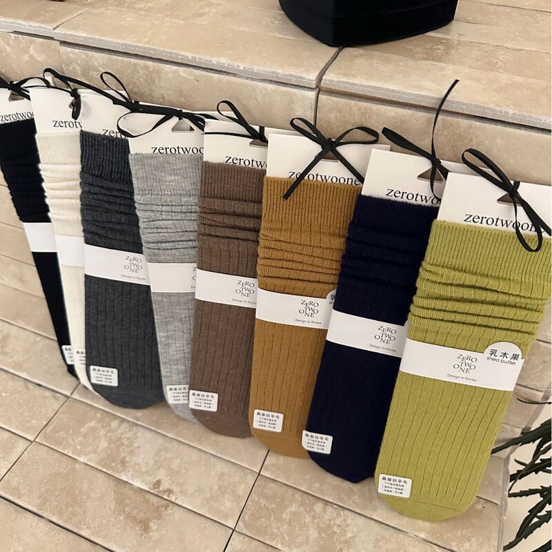 Long Wool Socks, Odor-Resistant, Antibacterial, Warm for Autumn and Winter, Double-Needle Wide-Striped Slouch Socks for Women, Korean Style Socks, Calf-Length Ballet Style