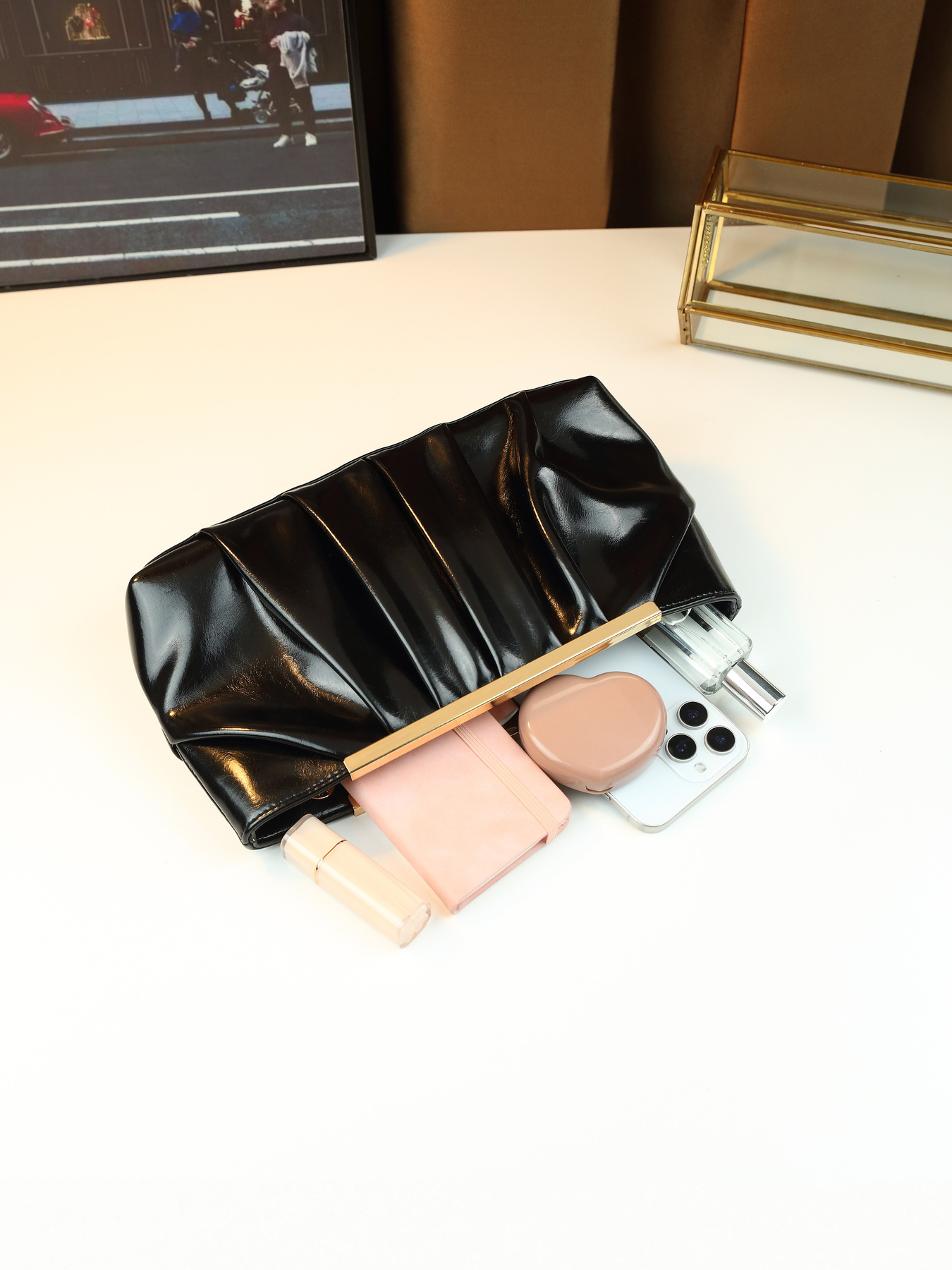 Elegante pochette da sera donna borsa a tracolla plissettata_voghion.com