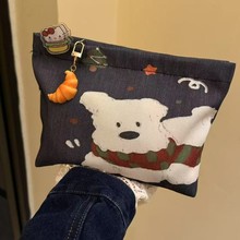 新款可爱女学生小熊大容量化妆包便携收纳袋旅行耳机手拿包帆布包