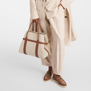 LP women's bag 2025 new style lazy style linen and cowhide portable vegetable basket shoulder tote bag armpit casual bag