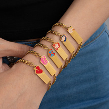 欧美个性一箭穿心方牌手链女童话公主钛钢手饰创意滴釉设计饰品