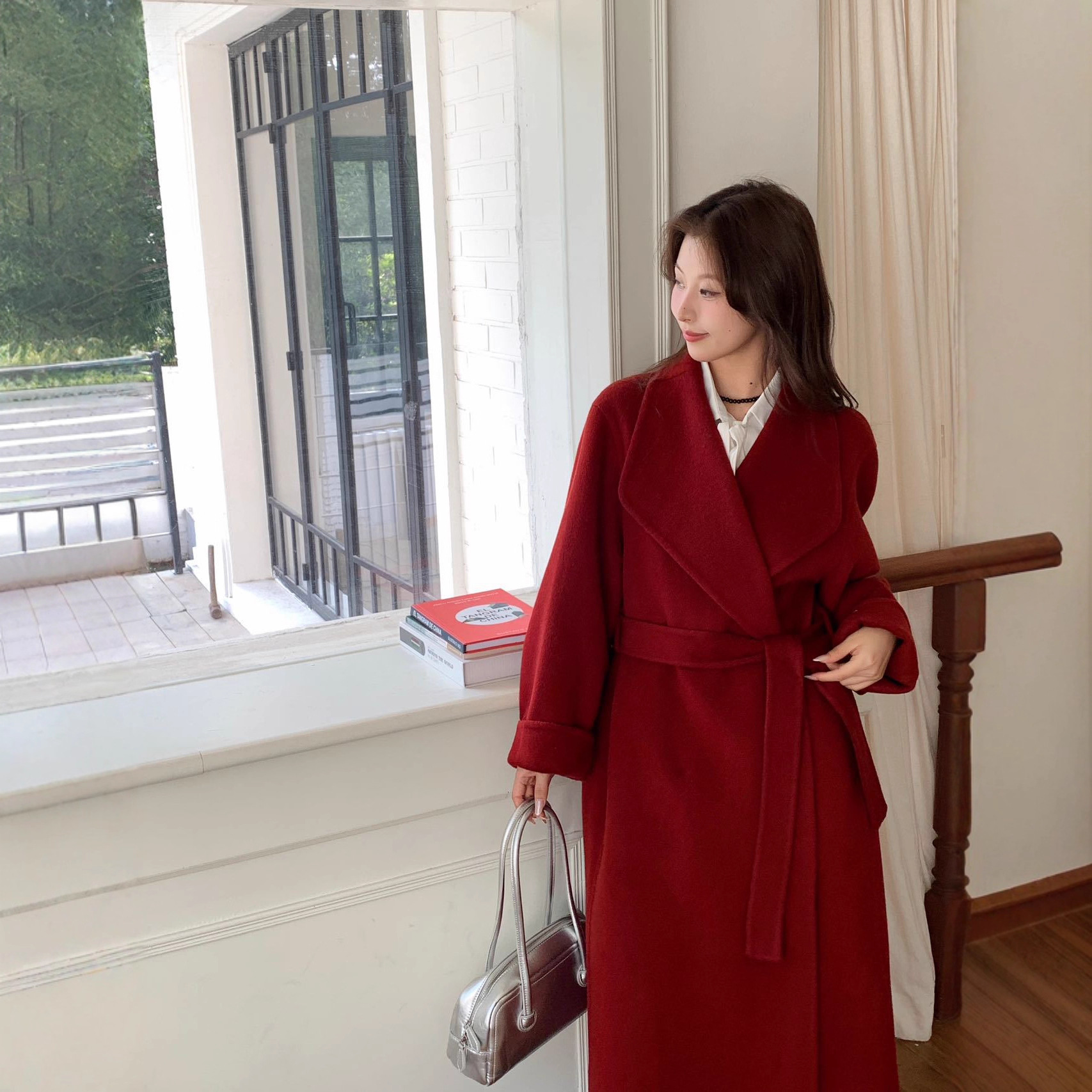Hepburn Style High-End Double-Sided Wool Outwear for Women Autumn and Winter New Long Lace-Up Elegant Woolen Outwear for Women