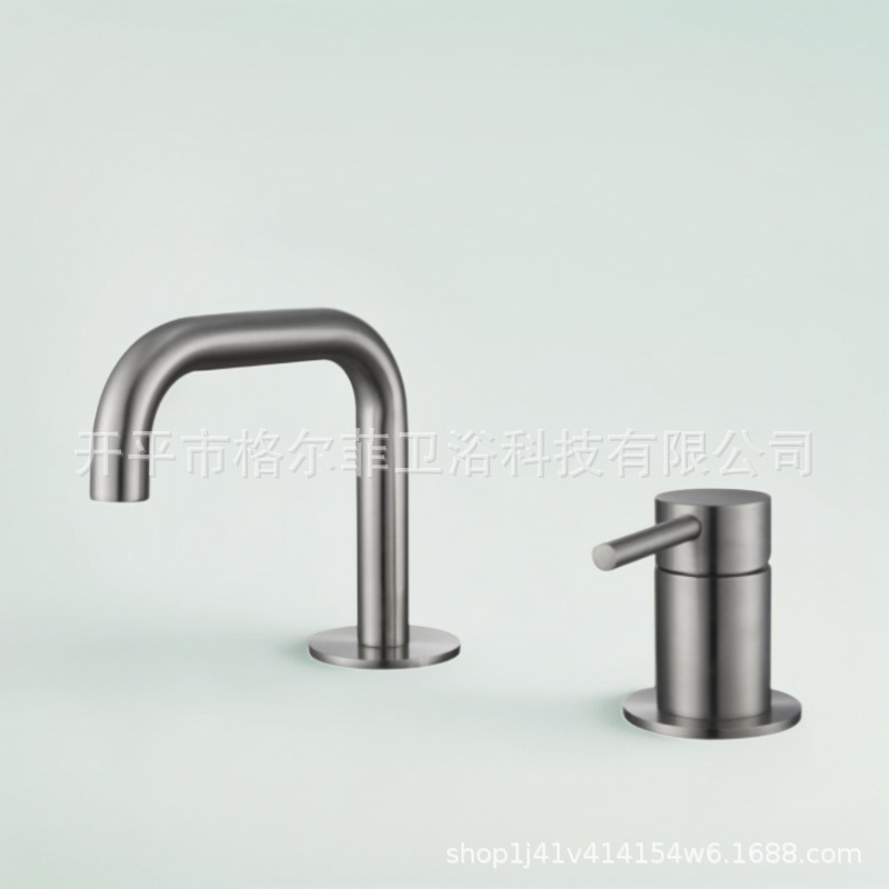 Cross-Border Lead-Free 304 Stainless Steel Double-Hole Single-Handle Split Basin Brushed Nickel Silver Small Basin Faucet