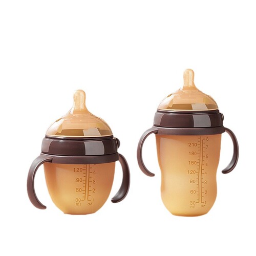 Nanoparticle Silver Silicone Bottle with Handle and Straw, 250ml/150ml, Breast Milk-like Wide Mouth Bottle with Color Box Packaging