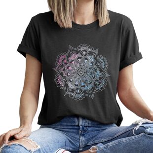 Lotus Flower Shirts for Women Vintage Mandala Graphic Print