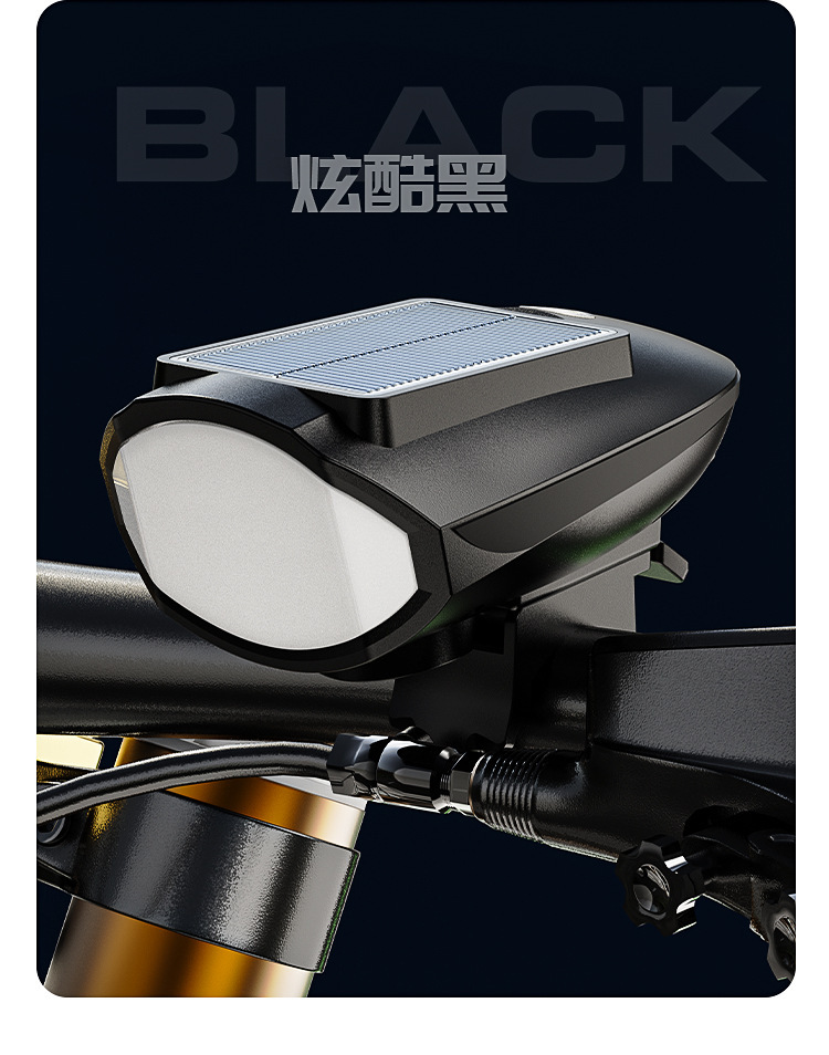 Luz Delantera para Bicicleta Recargable con Energía Solar 7588, Luz con Bocina, Iluminación Nocturna para Bicicleta de Montaña, Luz USB para Exteriores de Alta Potencia