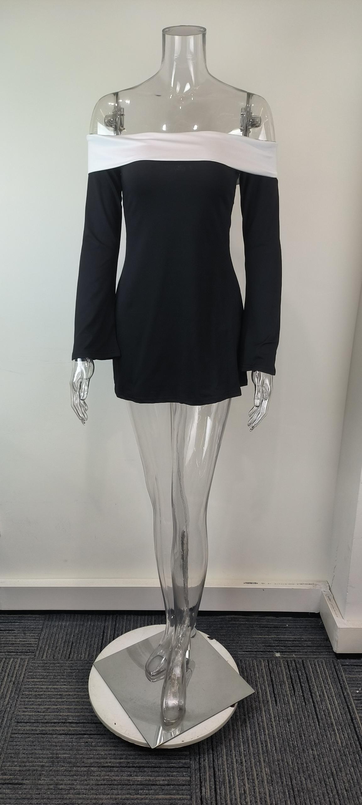 French Style Off-shoulder Color-block Skirt Set For Women_voghion.com