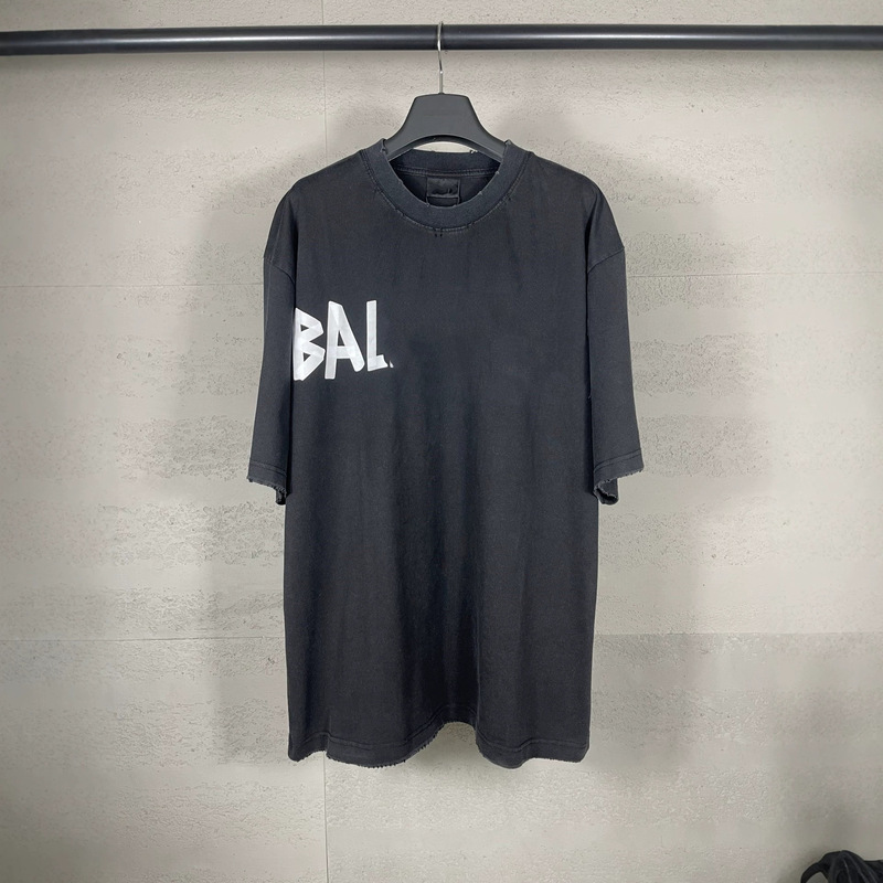 Correct Version High-Quality 25Ss New Classic Tape-Printed Garment with Washed and Distressed Short-Sleeve T-Shirt