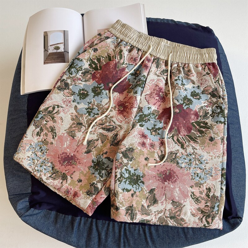 2026 New Men's Colorful Floral Knitted Shorts Trendy Brand Fashion Loose Large Size Printed Casual Shorts for Men