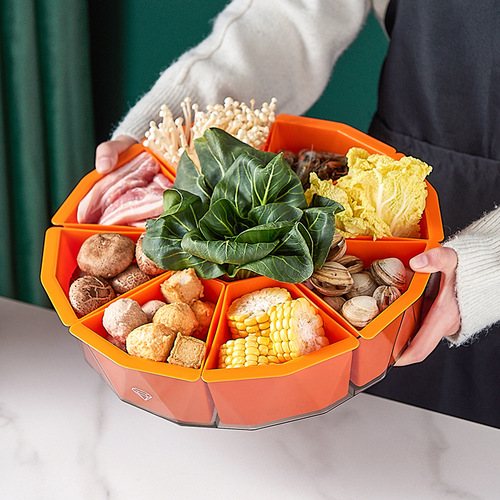Hot pot platter drain basket divided household rotatable vegetable basket fruit plate washing vegetables double-layer vegetable platter side dishes