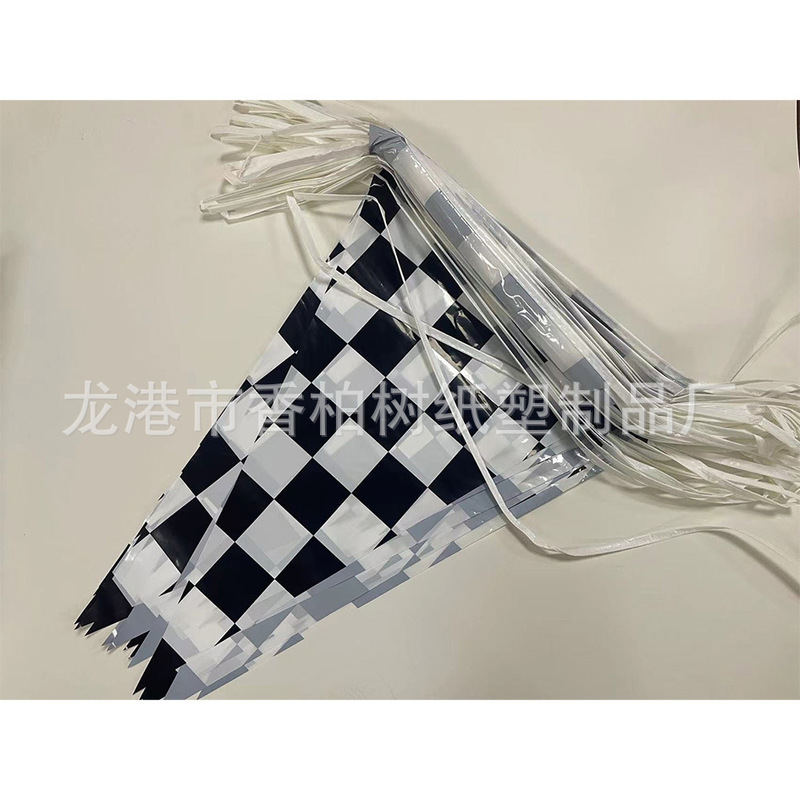 in stock Black and White Grid Racing Pennant F1 Racing String Flag PE Banner Hanging Flag Black and White Grid Flag
