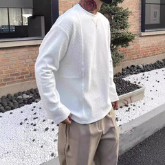 アメリカのワッフルジャカード長袖tシャツ男性高級感がゆったりしています。