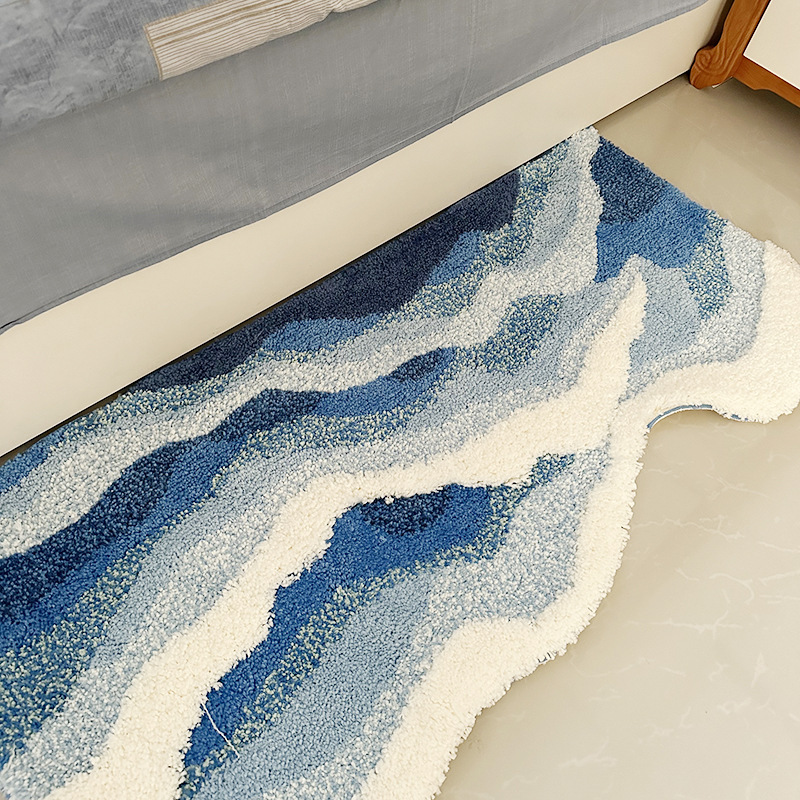 簇绒新款海浪立体植绒地毯家用卧室床边毯客厅沙发防滑茶几毯地垫