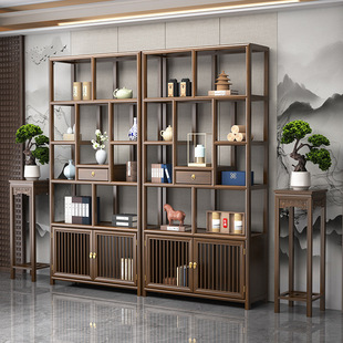 Solid Wood Chinese-Style Multi-Treasure Shelf Tea Storage Rack Elm Partition Ornament Office Tea Room Storage Display Cabinet