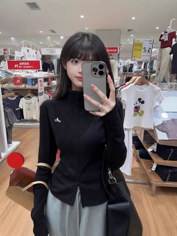 休闲慵懒风立领拉链长袖卫衣外套女2025年秋季修身显瘦百搭上衣|undefined