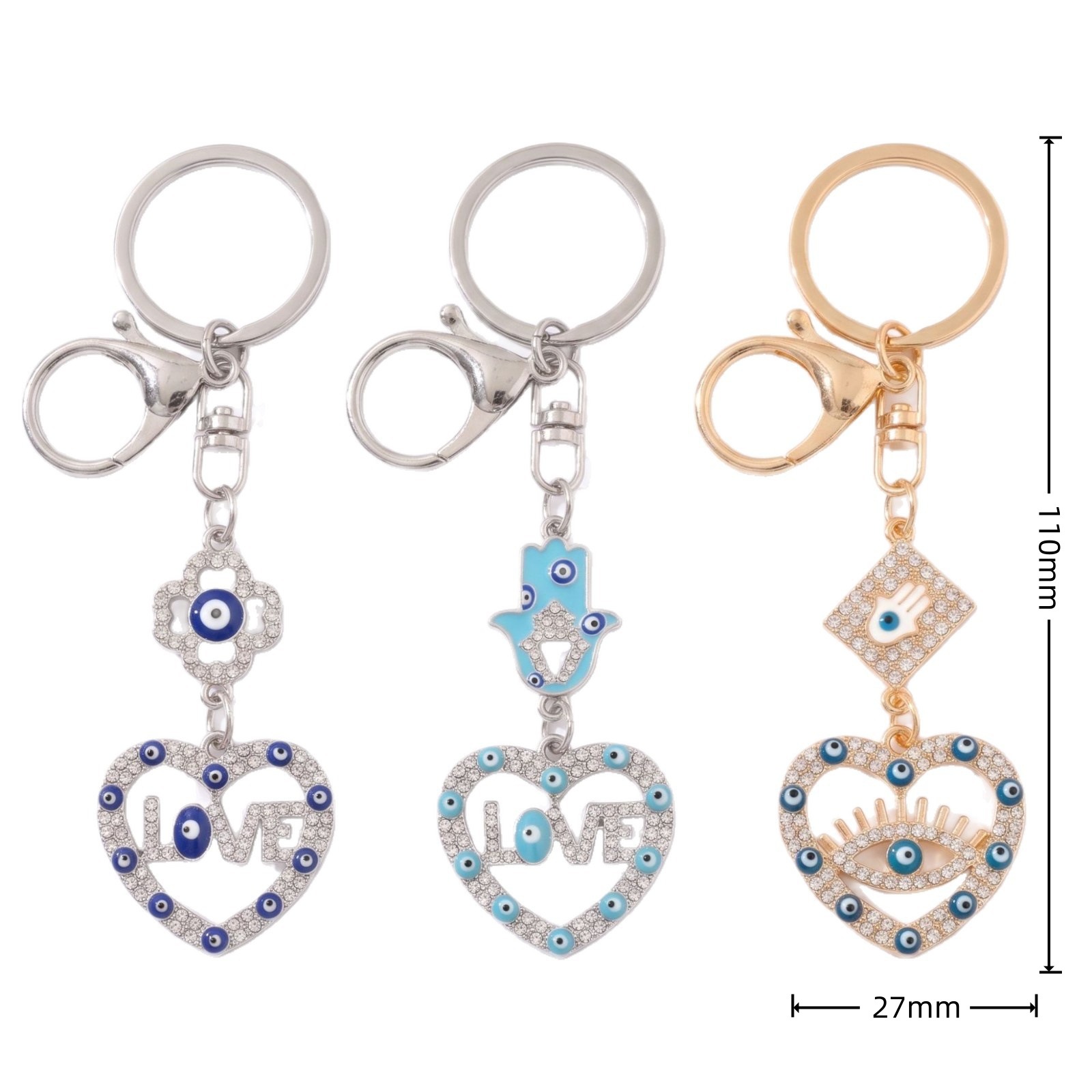 Personalidad europea y americana hueco amor pestañas joyas ojos azules ojos del diablo aleación llavero bolsos colgantes