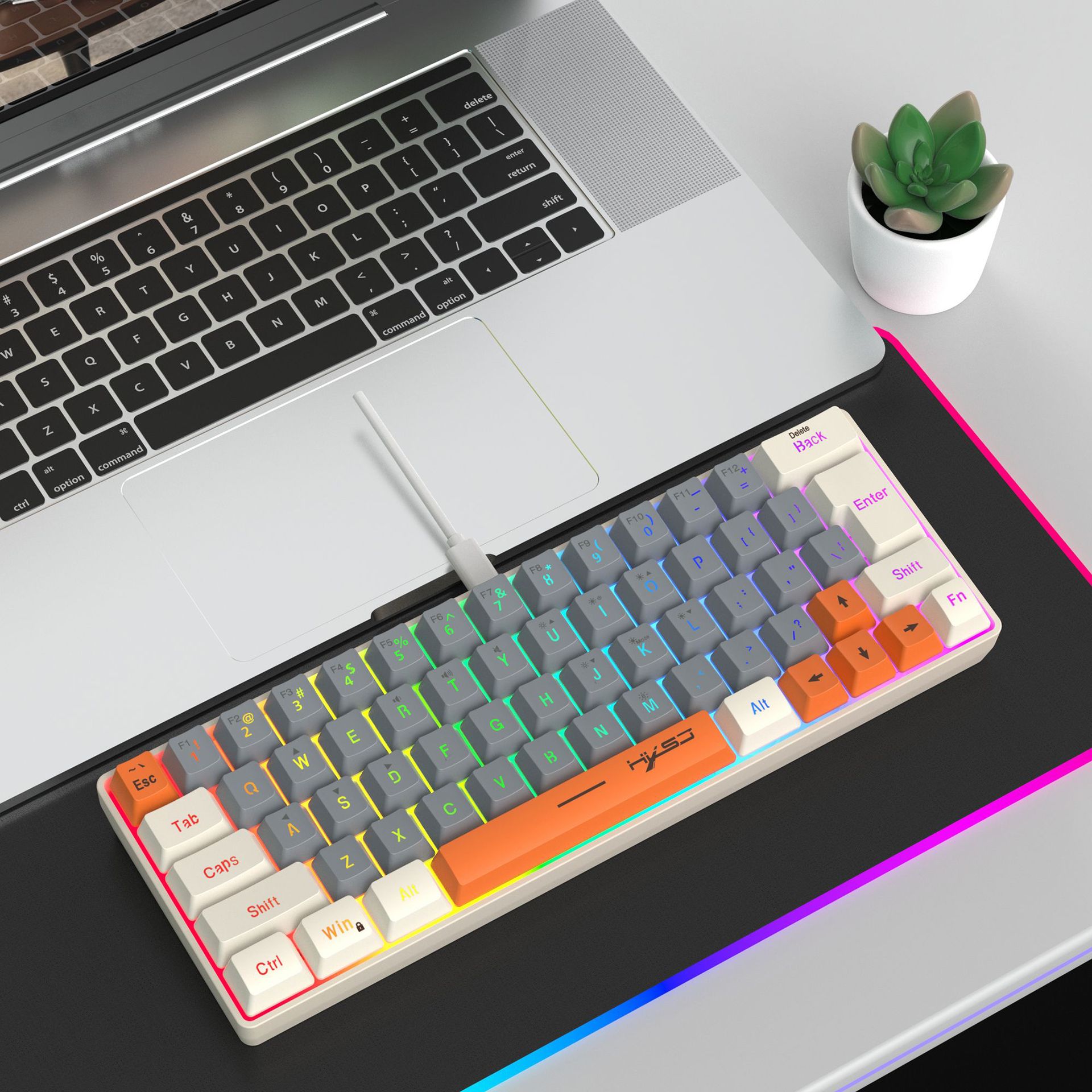 Wired Membrane Keyboard With Rgb Lighting And Usb-c Detachable Cable_voghion.com