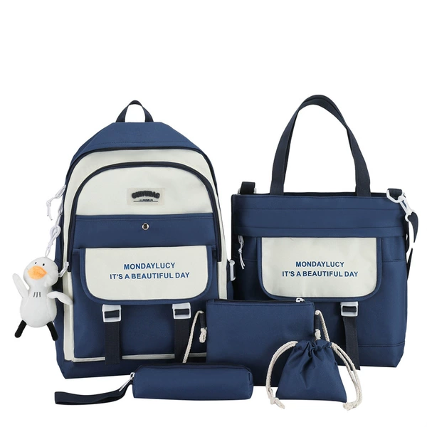 Blue backpack, shopping bag, one-shoulder bag, pencil case