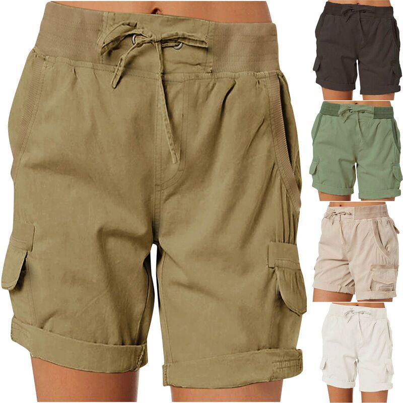 2024 Cross-border Foreign Trade High Waist Women's Overalls Casual Pants Cotton and Linen Shorts Thin A- word Loose Wide-leg Shorts