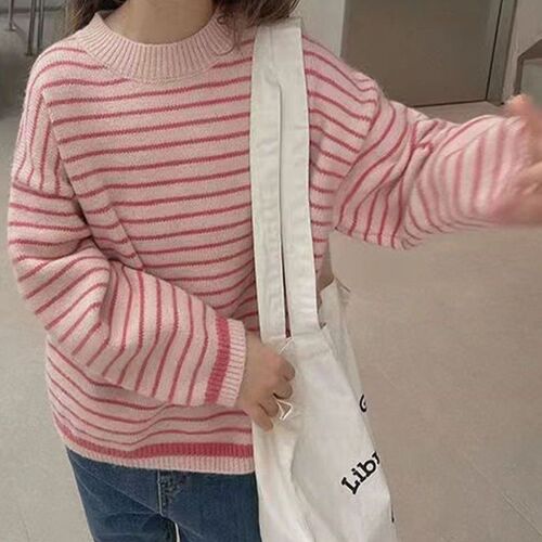 Children's one-piece plush padded knit sweater with striped pattern, popular for both boys and girls