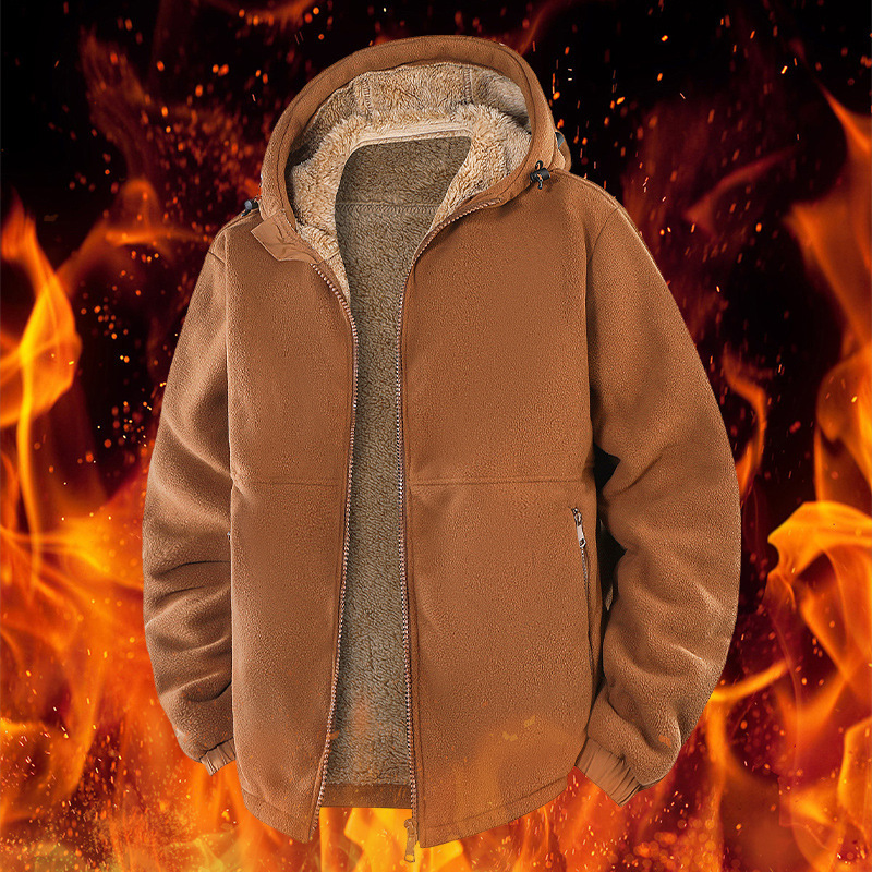 Factory Direct Sales [Ready Stock at the Stall] Hooded Fleece Jacket for Men, Autumn and Winter Jacket, Thickeneded Polar Fleece Casual