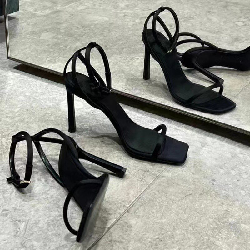 King Style 2024 Summer New Square Toe Open Toe High-heeled Shoes for Women with Generous Elegant Thin Heel Sandals French Style King Style 2024 Summer New Square Toe Open Toe High-heeled Shoes for Women with Generous Elegant Thin Heel Sandals French Style