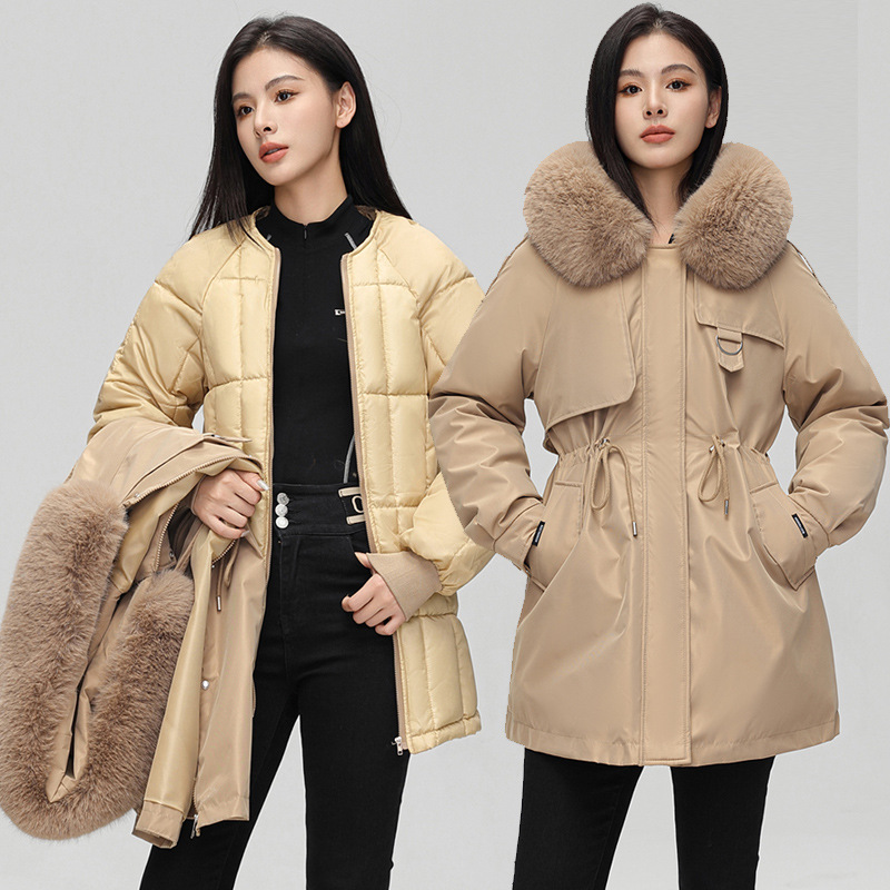 Paquete desmontable para mujeres de invierno de algodón grueso mediano y largo 2025 nuevo tipo de chaqueta de algodón de cintura