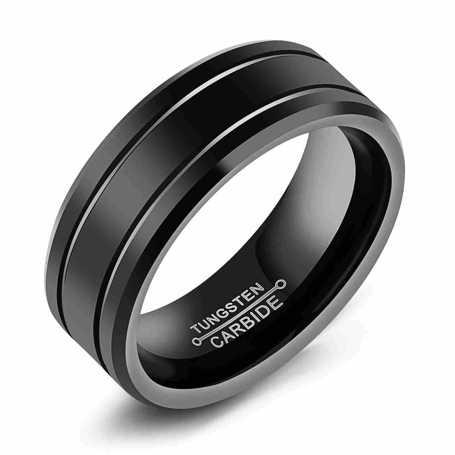 Fashion Simple Black Tungsten Steel Wide Ring Aggressive Personality Men's Ring Index Finger Ring Trendy Decorative Ring Not Falling