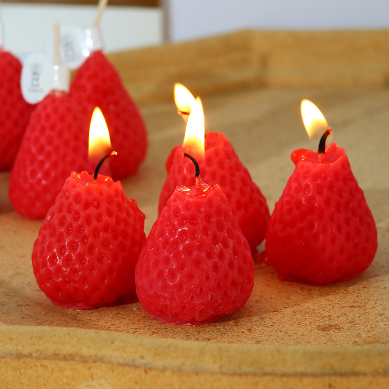 Fruta forma de fresa cera aromaterapia vela decoración al por mayor props lindo simulación creativa foto regalo cumpleaños