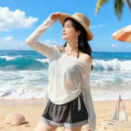 新款纯欲风可爱波点少女分体裙式比基尼泳衣保守度假小胸绑带温泉