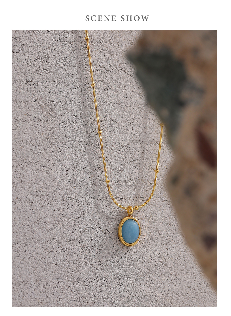 Retro Oval Titanium Steel Plating Artificial Gemstones Pendant Necklace